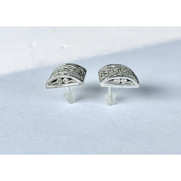 ATI Vintage 925 Silver Filigree Scroll Celtic-style Stud Rectangle Earrings 12mm - Picture 5 of 7
